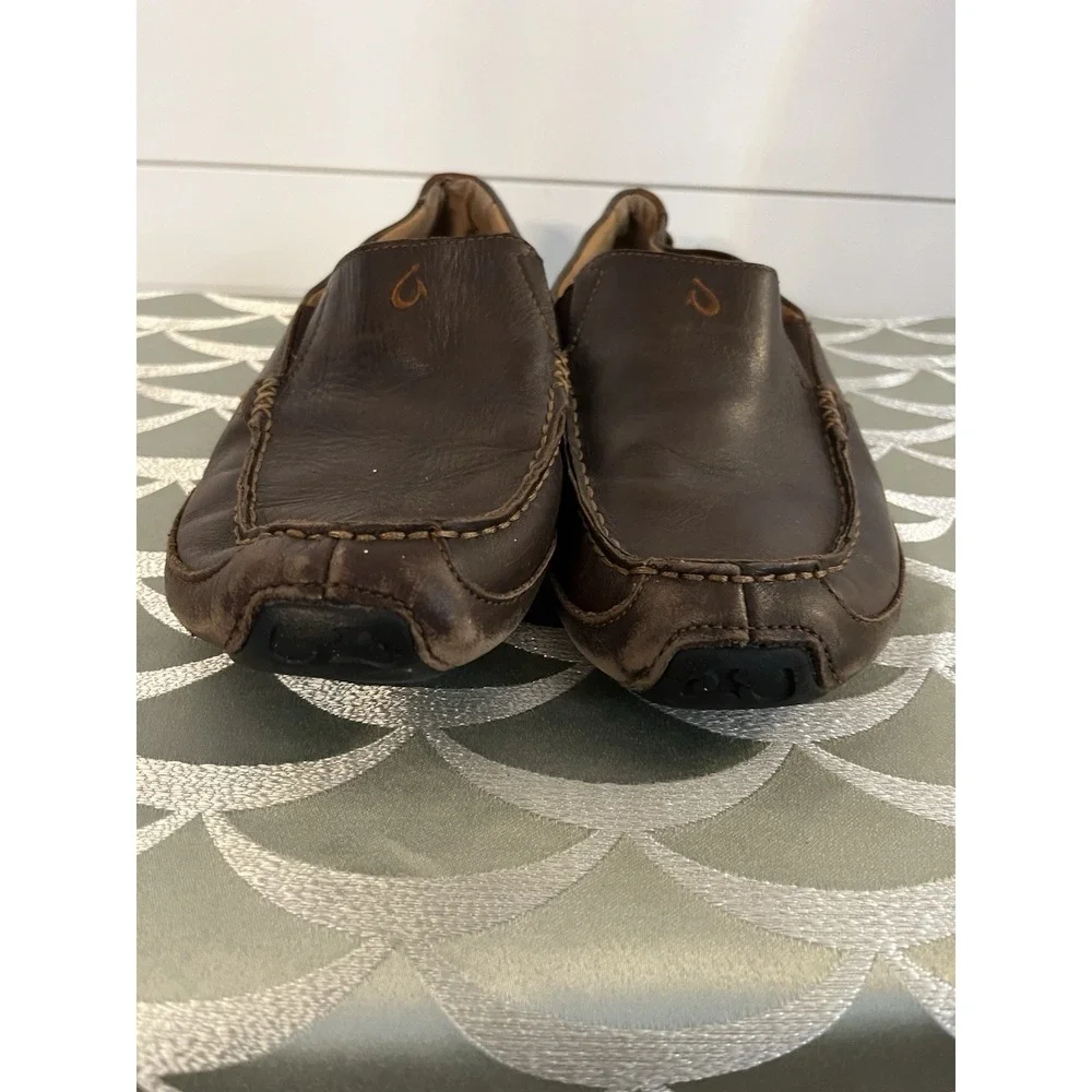 OluKai 'Akepa Moc Men's Leather Slip-On Driver Loafers Brown Size 10.5